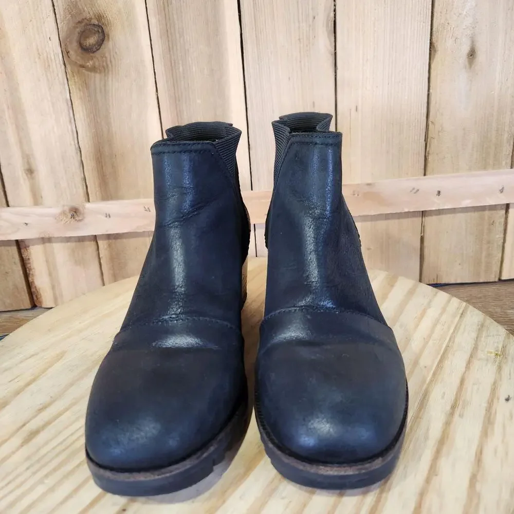 Sorel Cate Chelsea Ankle Boots Womens 6.5 Black Leather Pull On Booties Winter